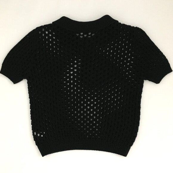 American Apparel Open Weave Knit Crop Tennis Shirt Sweater Top Black - M - Picture 5 of 7